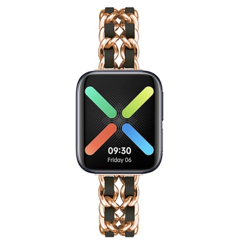 Metallarmband für Oppo Watch 46mm Armband Edelstahl mit Leder Damen Gliederarmband für Oppo Watch 46 mm Ersatzarmband Kompatibel mit Oppo Watch 46mm Uhrenarmband (4) von LXURY