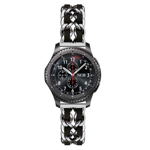 Metallarmband für Samsung Gear S3 Frontier/Classic Armband Edelstahl mit Leder Gliederarmband Damen Ersatzarmband Kompatibel mit Samsung Gear S3 Frontier/Classic Uhrenarmband (1) von LXURY