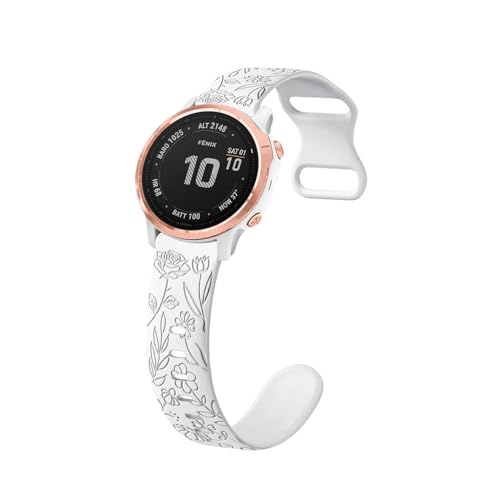 Silikon Armbänder für Garmin Fenix 6S Pro/6S Sapphire/6S Solar Armband, Weiche Floral Gravierte Rose Band für Damen Herren Sport Ersatzarmband Kompatibel mit Garmin Fenix 6S Pro Uhrenarmband (1) von LXURY
