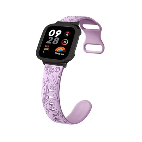 Silikon Armbänder für Xiaomi Redmi Watch 3 Lite/Watch 3 Active Armband, Weiche Floral Gravierte Rose Damen Herren Ersatzarmband Kompatibel mit Xiaomi Redmi Watch 3 Lite/3 Active Uhrenarmband (2) von LXURY