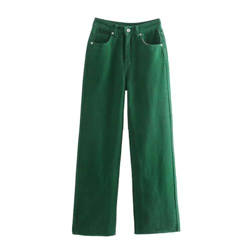 LXWGH Za Damen-Jeans, weites Bein, Taillenschlitz, Denim-Hose, grasgrün, L LXWGH Za Damen-Jeans, weites Bein, Taillenschlitz, Denim-Hose, grasgrün, L von LXWGH