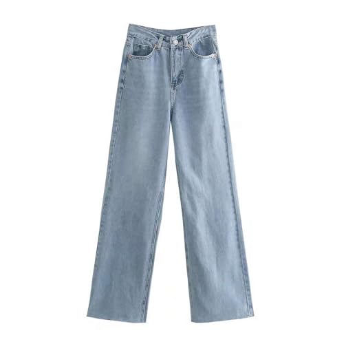 LXWGH Za Damen-Jeans, weites Bein, Taillenschlitz, Denim-Hose, hellblau, S LXWGH Za Damen-Jeans, weites Bein, Taillenschlitz, Denim-Hose, hellblau, S von LXWGH