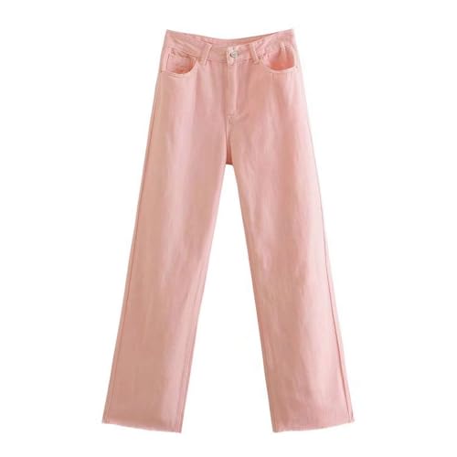 LXWGH Za Damen-Jeans, weites Bein, Taillenschlitz, Denim-Hose, rose, L LXWGH Za Damen-Jeans, weites Bein, Taillenschlitz, Denim-Hose, rose, L von LXWGH