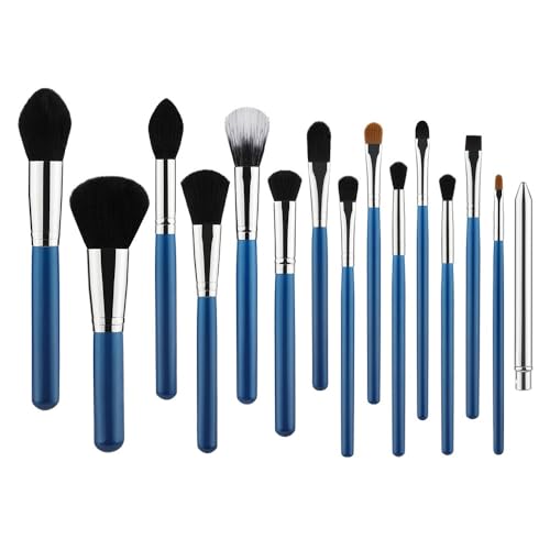 LXWLXDF/Make-up Pinsel, 15pcs Makeup Pinsel Set Holzgriff Makeup Pinsel Ultra Soft Blush Pinsel Lidschatten Pinsel Beauty Tools (Color : Blue) von LXWLXDF