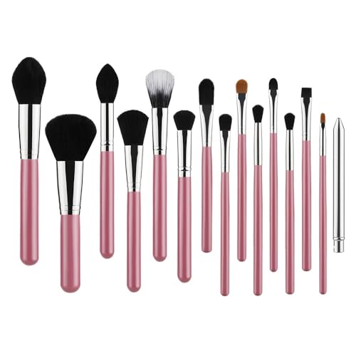 LXWLXDF/Make-up Pinsel, 15pcs Makeup Pinsel Set Holzgriff Makeup Pinsel Ultra Soft Blush Pinsel Lidschatten Pinsel Beauty Tools (Color : Pink) von LXWLXDF