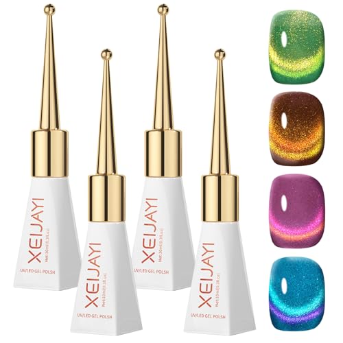 UV Nagellack Cat Eye, 4 Farben Gel Nagellack UV Semi Permanent Cat Eye, Magnetic Gel Nail Polish Nagellacks für Anfänger DIY Nail Art Maniküre Salon,10 ML von LXYNALI