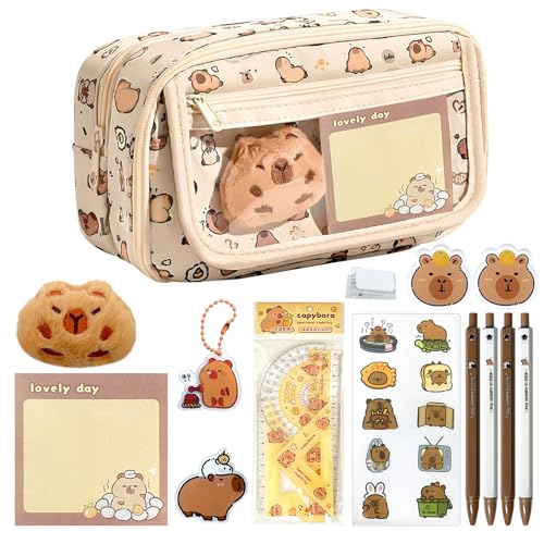 Capybara Federmäppchen mit 9 Fächern, Capybara Makeup Bag Pencil Bag, Capybara Schreibwaren Set, mit Capybara Clip Aufklebern Broschen Haftnotiz Stift Puppen, Stylisches Geschenk für Schüler & Büro Capybara Federmäppchen mit 9 Fächern, Capybara Makeup Bag Pencil Bag, Capybara Schreibwaren Set, mit Capybara Clip Aufklebern Broschen Haftnotiz Stift Puppen, Stylisches Geschenk für Schüler & Büro von LXYYDS