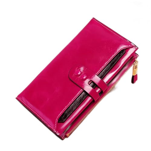 Kartenhalter, Kartentasche, Damen-Geldbörse, Leder, Vintage-Geldbörse, Damen, große Kapazität, quadratische Clutch, modisch, einfarbig, tragbare Kartenetuis (schwarz) (Farbe: Schwarz) (Color : Rose R von LXZSMH