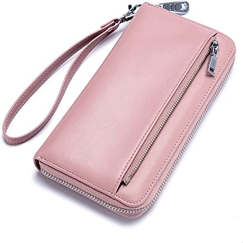 LXZSMH Kartenhalter, Kartentasche, Leder-Geldbörse for Damen, Clutch-Handy-Geldbörse, Lange Leder-Geldbörse, Kreditkartenetui, Geldtasche (Farbe: Rot) (Blau) (Farbe: Blau) (Color : Pink) von LXZSMH