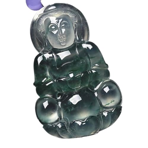 grüne Jade-Halskette, Feng Shui Jade-Halskette, Guanyin-Buddha-Halskette for Männer, natürliche Jade-Anhänger-Charm-Halskette mit Kordel, buddhistische Amulett-Halskette, Mala, Glücksbringer, Reichtum von LXZSMH