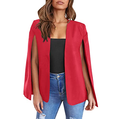 Damen Cape Blazer - Split Sleeve Open Front Casual Jacke Mantel Arbeitskleidung Elegant Formal Cape Coat, Rot/Ausflug, einfarbig (Getaway Solids), XL von LXZTNH