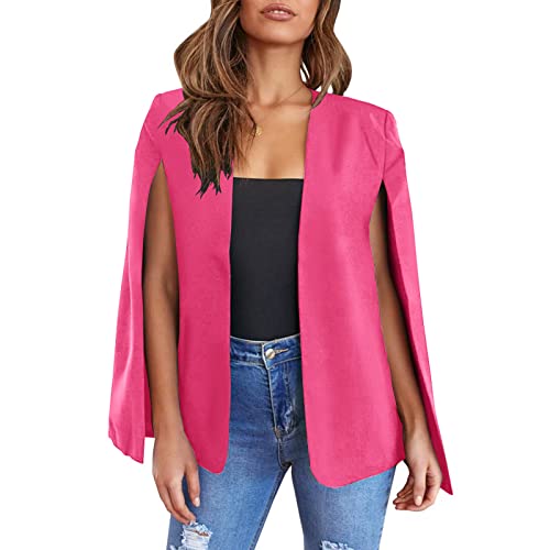 Damen Cape Blazer – Split Sleeve Open Front Casual Jacke Mantel Arbeitskleidung Elegant Formal Cape Mantel, Knallpink (Hot Pink), XL von LXZTNH
