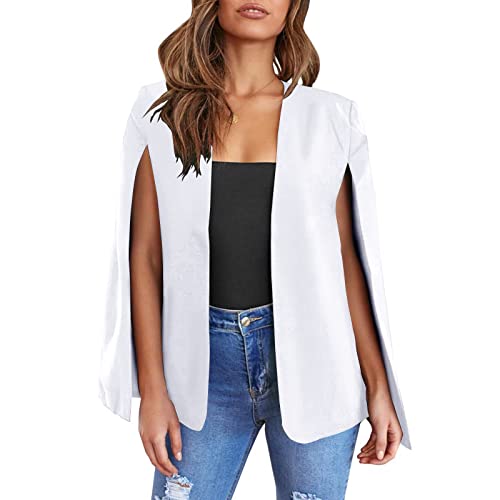 Damen Cape Blazer – Split Sleeve Open Front Casual Jacke Mantel Arbeitskleidung Elegant Formal Cape Mantel, Weiss/opulenter Garten, L von LXZTNH