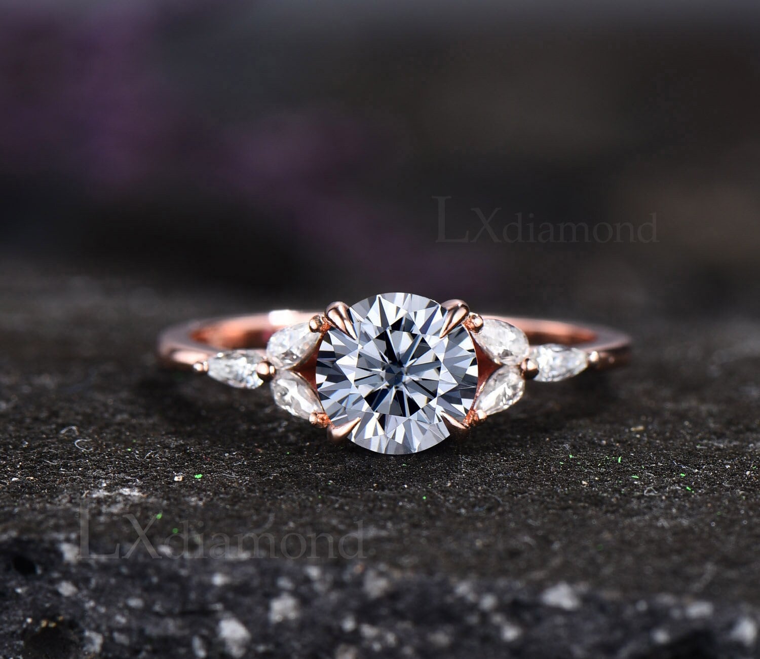 1Ct Rundschliff Grau Moissanit Ring Vintage Unikat Verlobungsring 14K Roségold Silber Blume Birne Diamant Ehering Für Frauen Geschenk von LXdiamond