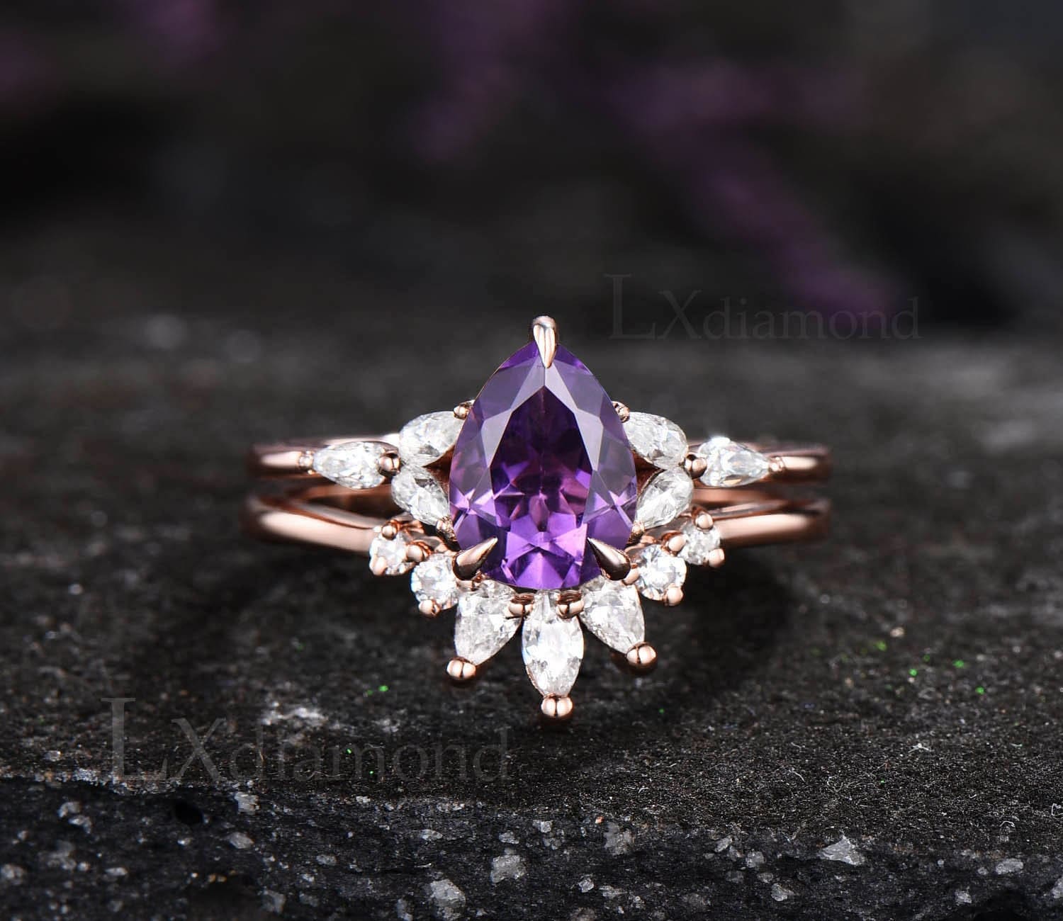 Amethyst Ring Zierlicher Verlobungsring Set Februar Geburtsstein 925 Sterling Silberring Kronenring Für Damen von LXdiamond