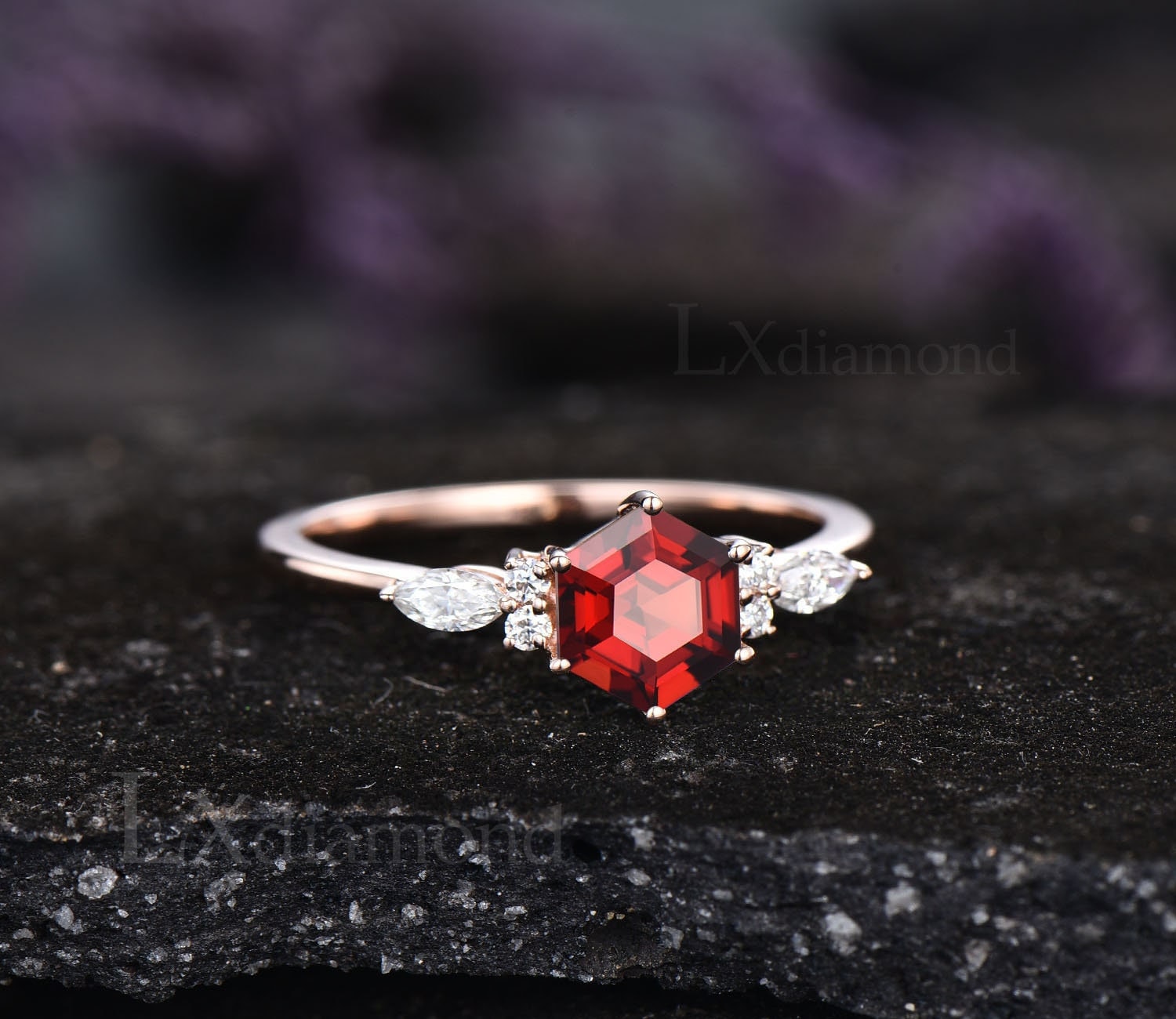 Hexagon Geschliffener Roter Granat Ring Vintage Unikat Verlobungsring 925 Sterling Silber Zierlich Jahrestag Ehering Frauen Geschenke von LXdiamond