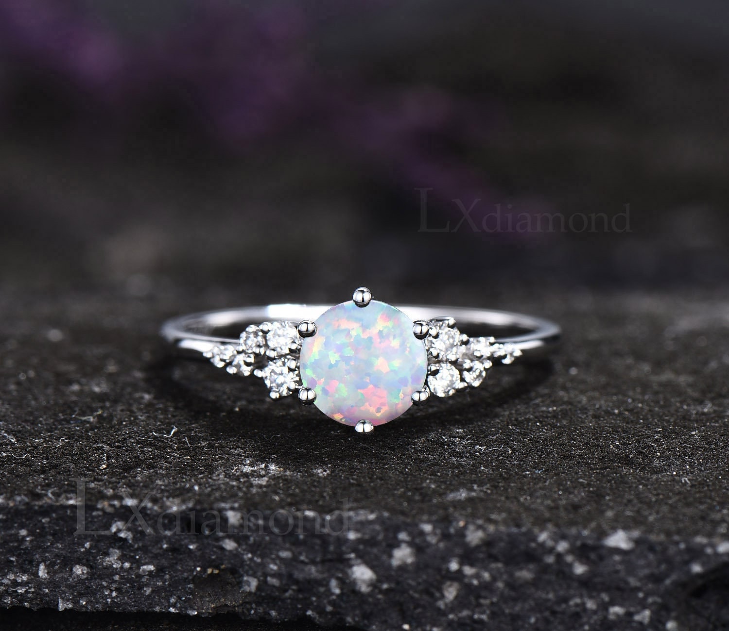 Runder Opal Ring Für Frauen Unikat Verlobungsring 925Er Sterling Silber Schneedrift 6 Zink Ehering Oktober Geburtsstein von LXdiamond