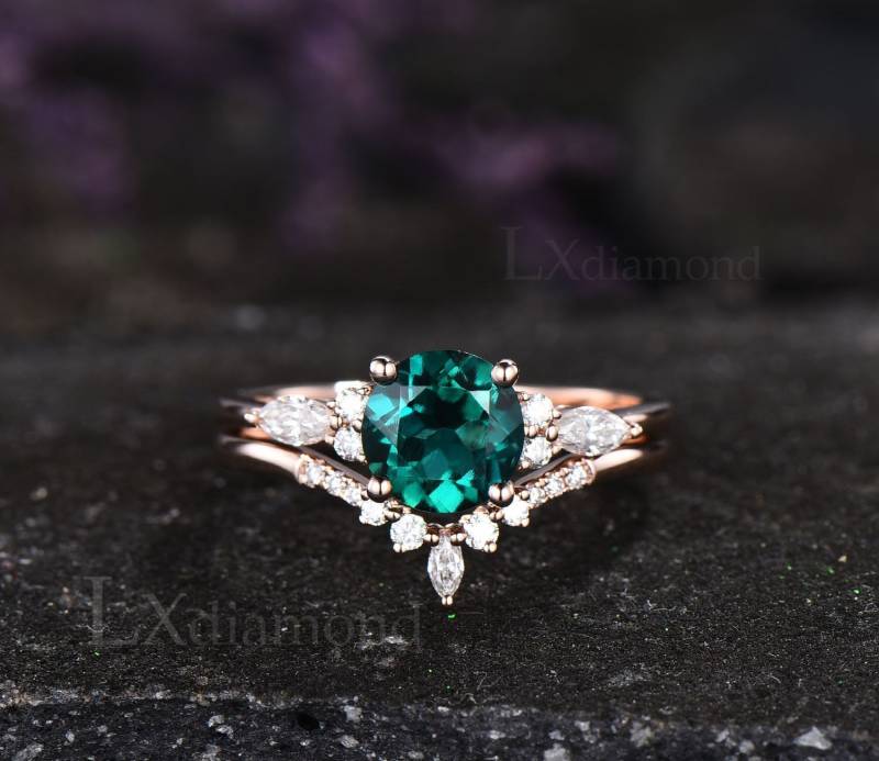 Runder Smaragd Ring Für Frauen Vintage Grün Verlobungsring Set 925 Sterling Silber Roségold Überzogener Jubiläumsring Geschenke von LXdiamond