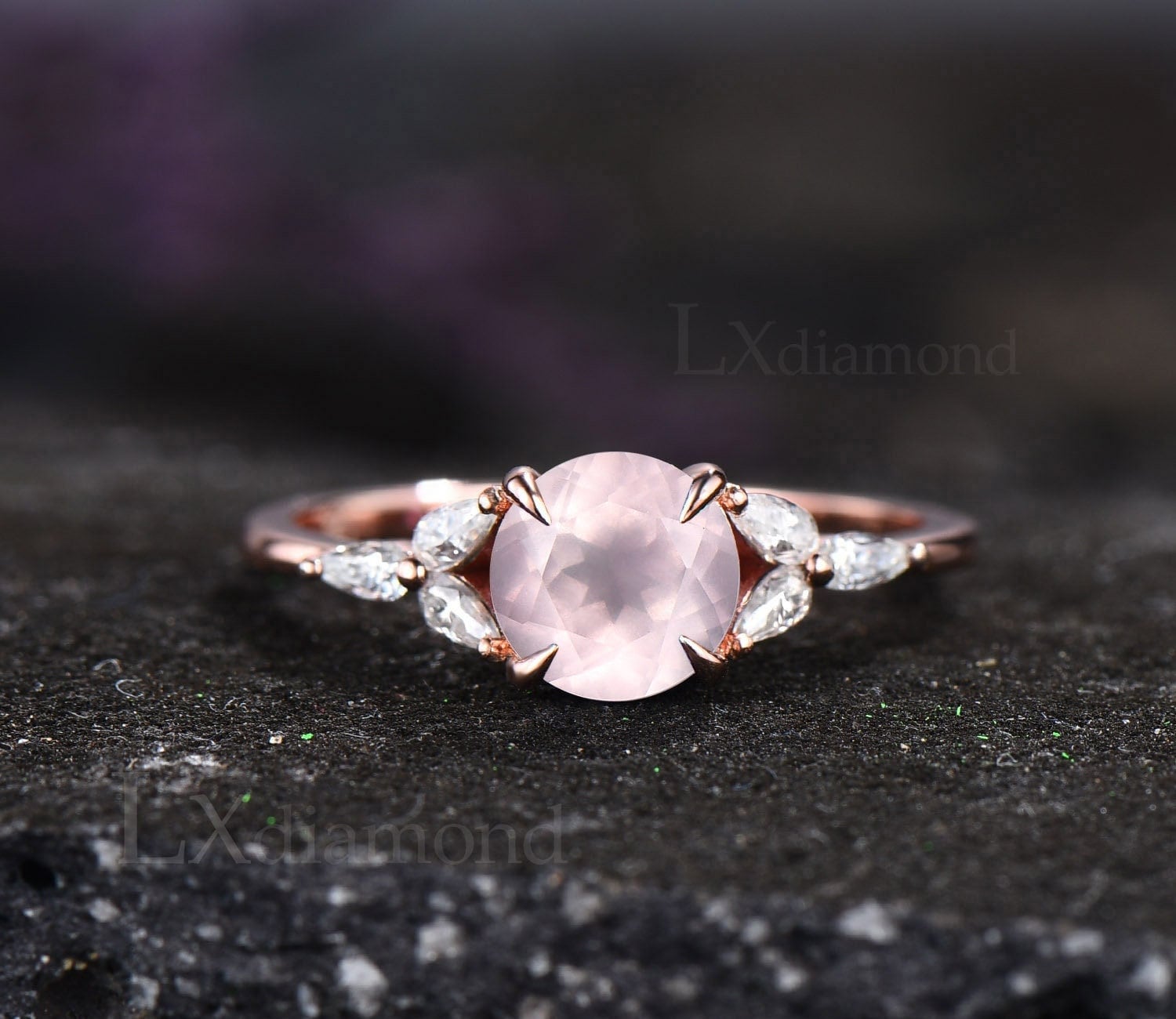 Unikat Rosenquarz Verlobungsring Rundschliff Ring Damen Rosa Stein 925Er Sterling Silber Rose Vergoldet Vintage Geschenk von LXdiamond