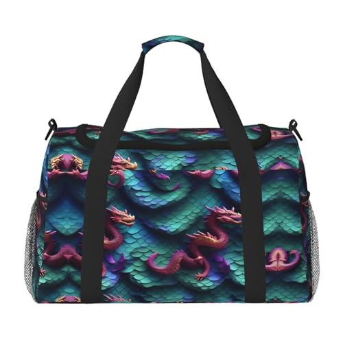 3D Magical Dragon Scales Print Weekender Overnight Carry On Bag Gym Luggage Bag Duffel Bag for Travel Women, Schwarz, Einheitsgröße von LXqlSS