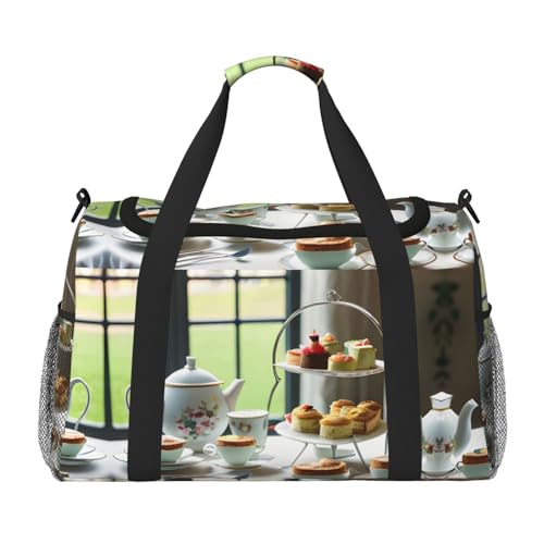 Afternoon Tea Print Weekender Übernachtung Handgepäcktasche Gym Gepäck Tasche Seesack für Reisen Damen, Schwarz, Einheitsgröße von LXqlSS