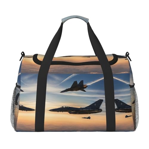 Aircraft Fighter Jets Print Weekender Overnight Carry On Bag Gym Luggage Bag Duffel Bag for Travel Women, Schwarz, Einheitsgröße von LXqlSS