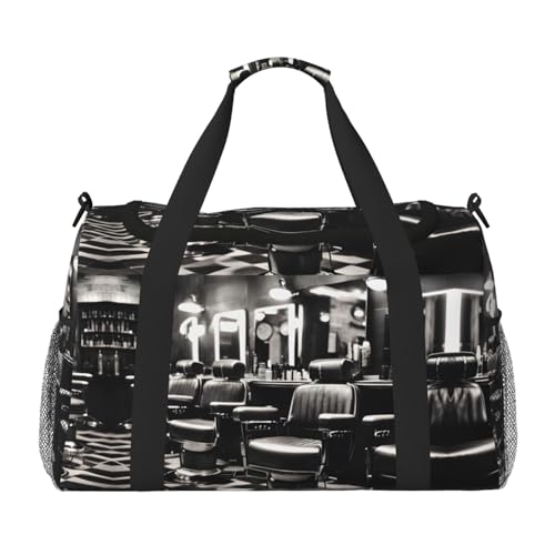 Barber Shop Monochromer Stil Druck Weekender Übernachtung Handgepäcktasche Gym Gepäck Tasche Seesack für Reisen Damen, Schwarz, Einheitsgröße von LXqlSS