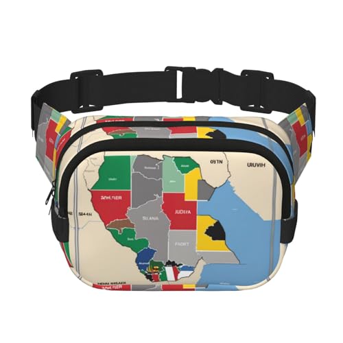 Bauchtasche für Damen, Motiv: Südsudan, Kartendruck, niedlich, groß, schwarz, Cross-Body-Bauchtasche aus Nylon, modische Bauchtasche, Schwarz, Einheitsgröße von LXqlSS