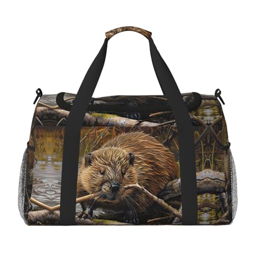 Beaver Working-Print Weekender Übernachtung Handgepäcktasche Sporttasche Reisetasche für Damen, Schwarz, Einheitsgröße von LXqlSS