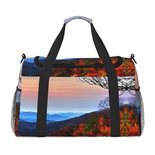 Blue Ridge Mountains-Print Weekender Overnight Handgepäcktasche Sporttasche Reisetasche für Damen, Schwarz, Einheitsgröße von LXqlSS