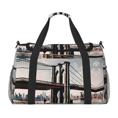 Brooklyn Bridge S Print Weekender Übernachtung Handgepäcktasche Gym Gepäck Tasche Seesack für Reisen Damen, Schwarz, Einheitsgröße von LXqlSS