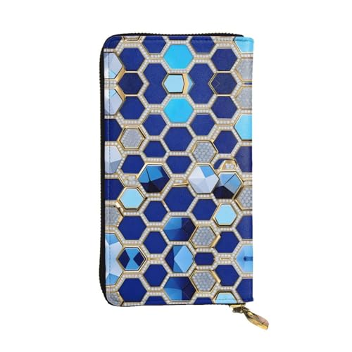 Cactus Desert Ledergeldbörse für Damen und Herren, große Geldscheine mit 12 Kartenfächern, Brieftasche, Reisepasshülle, Blaue Sechsecke und Diamanten, Einheitsgröße von LXqlSS