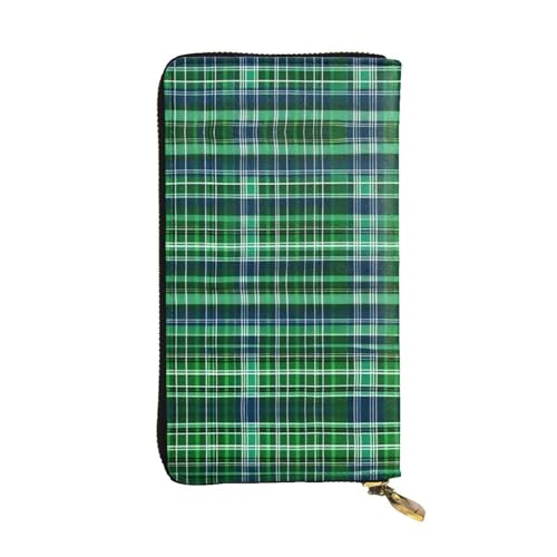 Cactus Desert Ledergeldbörse für Damen und Herren, große Geldscheine mit 12 Kartenfächern, Brieftasche, Reisepasshülle, Blaues und grünes Schottenkaro, Einheitsgröße von LXqlSS