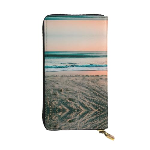 Cactus Desert Ledergeldbörse für Damen und Herren, große Geldscheine mit 12 Kartenfächern, Brieftasche, Reisepasshülle, Strand-Sonnenuntergang-Thema, Einheitsgröße von LXqlSS