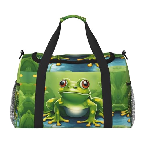Cartoon Frosch 1 Druck Weekender Übernachtung Handgepäcktasche Gym Gepäck Tasche Seesack für Reisen Damen, Schwarz, Einheitsgröße von LXqlSS