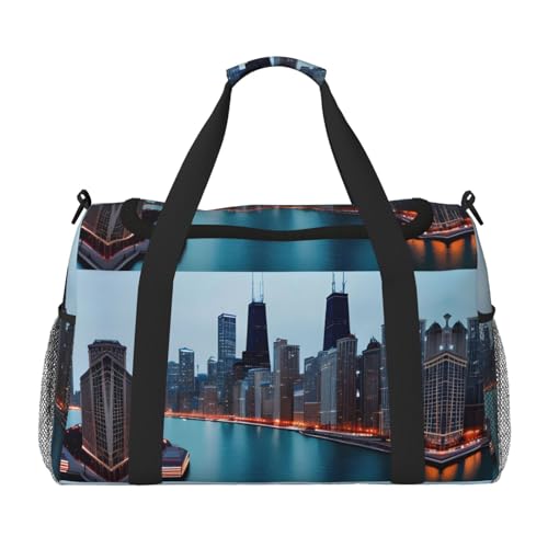 Chicago Print Weekender Übernachtung Handgepäcktasche Gym Gepäck Tasche Seesack für Reisen Damen, Schwarz, Einheitsgröße von LXqlSS
