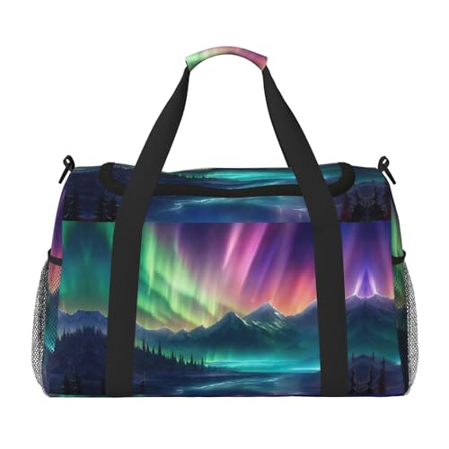 Dark Northern Lights Print Weekender Overnight Carry On Bag Gym Luggage Bag Duffel Bag for Travel Women, Schwarz, Einheitsgröße von LXqlSS