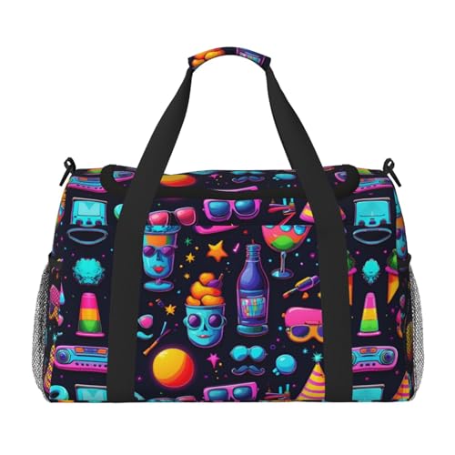 Einhorn Food Print Weekender Übernachtung Handgepäcktasche Gym Gepäck Tasche Seesack für Reisen Damen, Schwarz, Einheitsgröße von LXqlSS