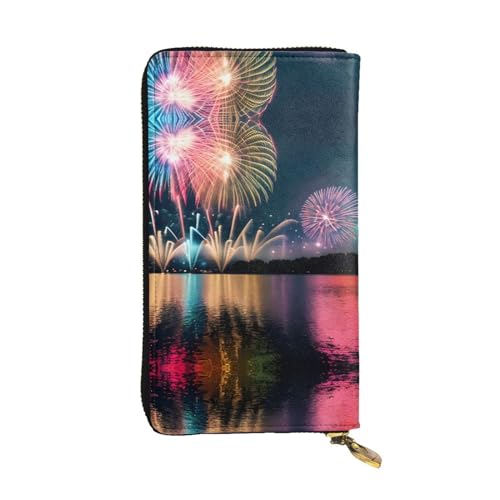 Geldbörse aus Leder mit Blumenherz und Huhn, für Damen und Herren, große Geldscheine mit 12 Kartenfächern, Brieftasche, Reisepasshülle, Feuerwerk, Einheitsgröße von LXqlSS