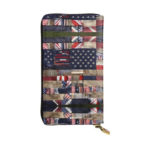Geldbörse aus Leder mit Blumenmuster und botanischem Muster, für Damen und Herren, große Geldscheine mit 12 Kartenfächern, Brieftasche, Reisepasshülle, Amerikanische Flagge Patchwork, Einheitsgröße von LXqlSS