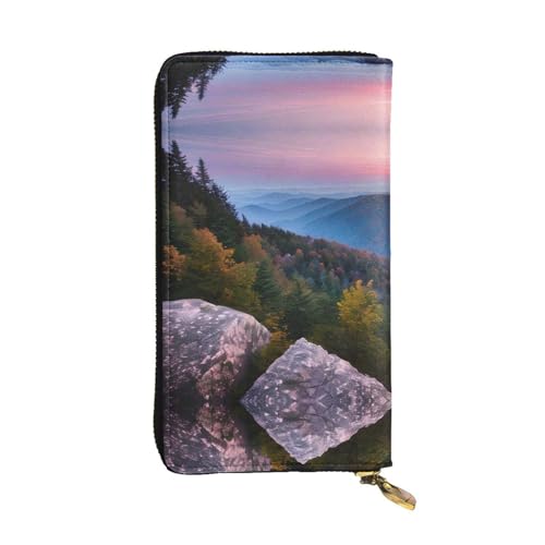 Geldbörse aus Leder mit Blumenmuster und botanischem Muster, für Damen und Herren, große Geldscheine mit 12 Kartenfächern, Brieftasche, Reisepasshülle, Kanadische Smokey Mountain Cliff, Einheitsgröße von LXqlSS