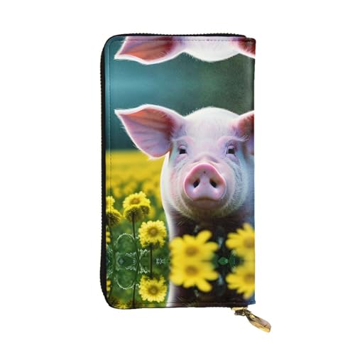 Geldbörse aus Leder mit Sonnenblumen-Motiv, für Damen und Herren, große Geldscheine mit 12 Kartenfächern, Brieftasche, Reisepass-Geldbörse, Blume Schwein, Einheitsgröße von LXqlSS