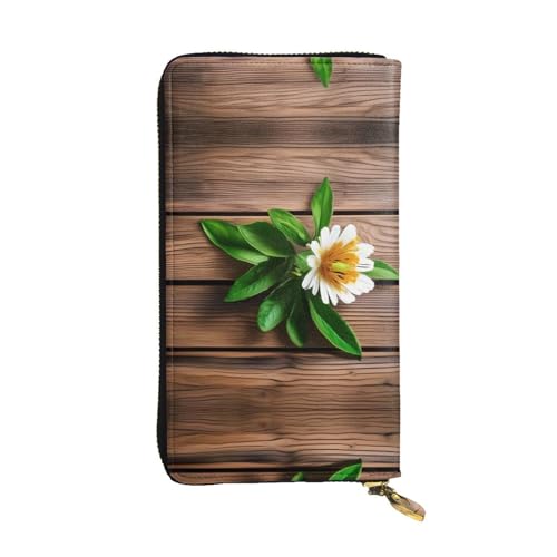 Geldbörse aus Leder mit tropischen Blumen und Papageien, für Damen und Herren, große Geldscheine mit 12 Kartenfächern, Brieftasche, Reisepasshülle, Blaugrüne Blume auf Planke, Einheitsgröße von LXqlSS