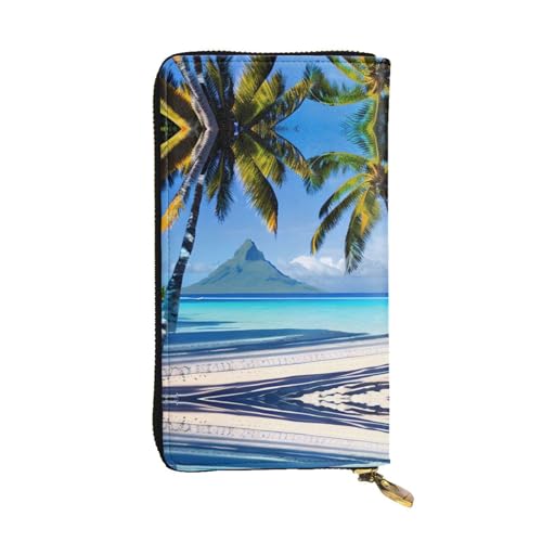 Geldbörse aus Leder mit tropischen Blumen und Papageien, für Damen und Herren, große Geldscheine mit 12 Kartenfächern, Brieftasche, Reisepasshülle, Tahiti Beaches, Einheitsgröße von LXqlSS