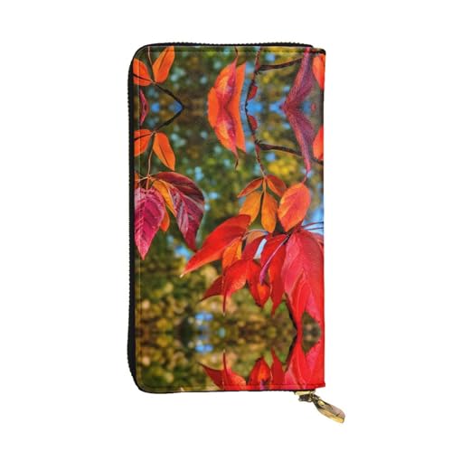 Glacier National Park Ledergeldbörse für Damen und Herren, große Geldscheine mit 12 Kartenfächern, Brieftasche, Reisepasshülle, Herbstrote Blätter und Früchte, Einheitsgröße von LXqlSS
