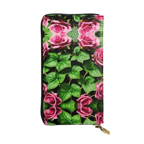 Golfplatz-Ledergeldbörse für Damen und Herren, große Geldscheine mit 12 Kartenfächern, Brieftasche, Reisepasshülle, Blumige Rose Efeu mit Blättern Frühling, Einheitsgröße von LXqlSS