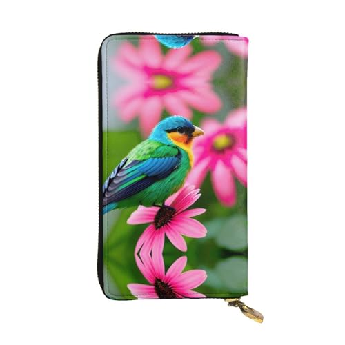 Golfplatz-Ledergeldbörse für Damen und Herren, große Geldscheine mit 12 Kartenfächern, Brieftasche, Reisepasshülle, Bunte Blumen und Vögel, Einheitsgröße von LXqlSS