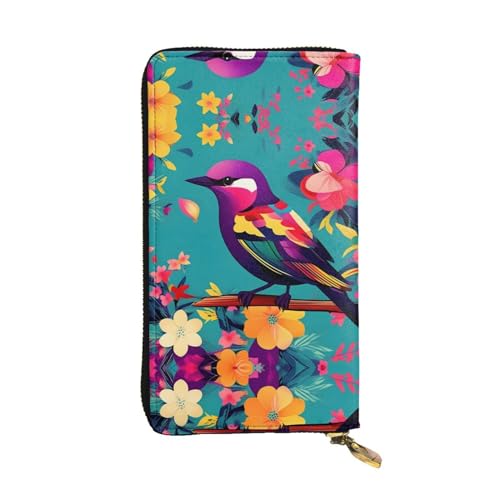 Golfplatz-Ledergeldbörse für Damen und Herren, große Geldscheine mit 12 Kartenfächern, Brieftasche, Reisepasshülle, Bunte Blumen und Vögel, Einheitsgröße von LXqlSS