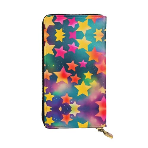 Golfplatz-Ledergeldbörse für Damen und Herren, große Geldscheine mit 12 Kartenfächern, Brieftasche, Reisepasshülle, Bunte Regenbogen-Sterne, Einheitsgröße von LXqlSS