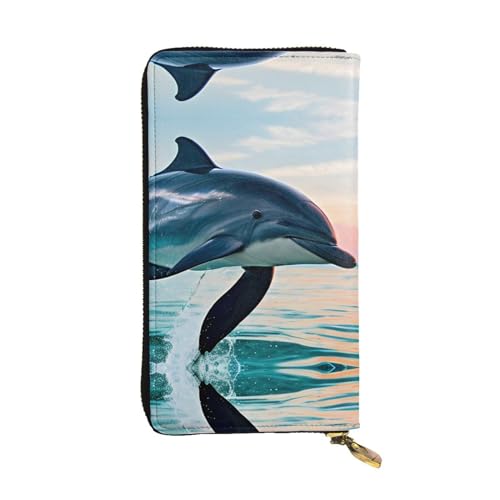Golfplatz-Ledergeldbörse für Damen und Herren, große Geldscheine mit 12 Kartenfächern, Brieftasche, Reisepasshülle, Niedlicher Delfin-Springer, Einheitsgröße von LXqlSS